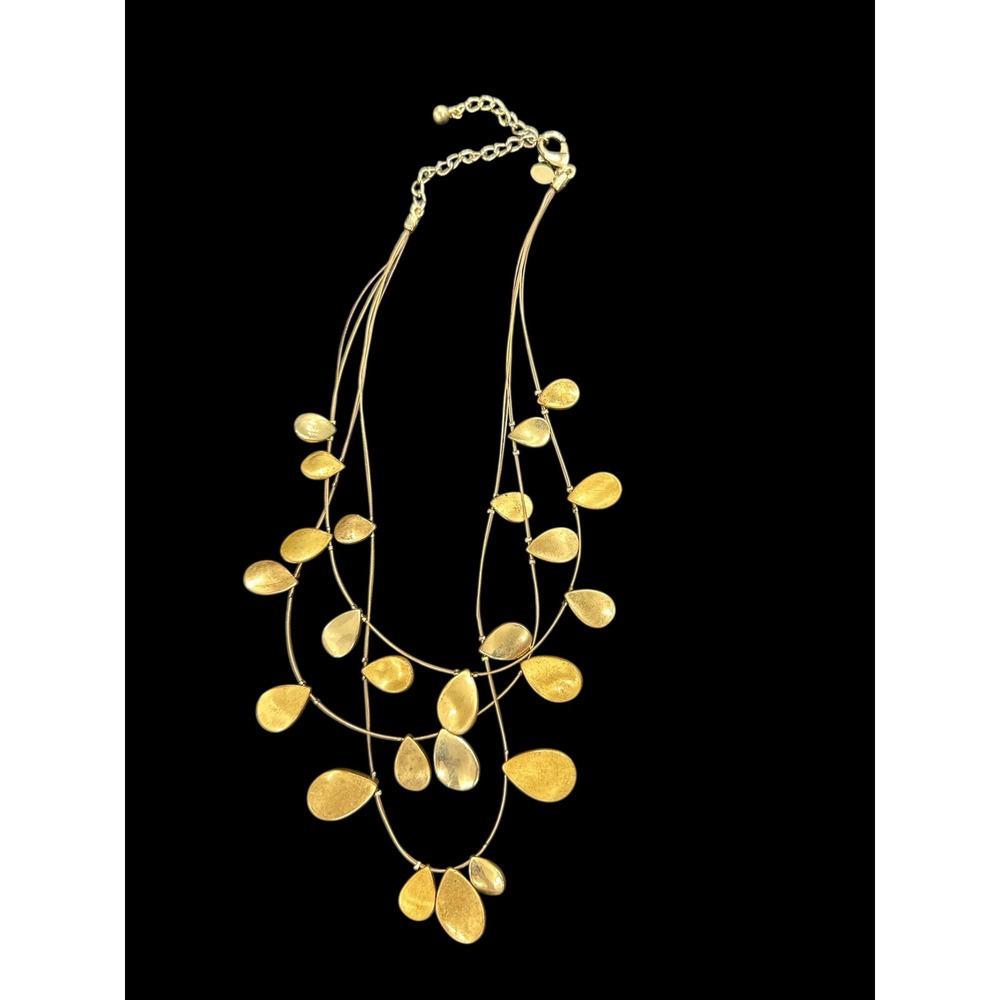 Chicos Statement Gold Tone Tiered Necklace Leaf Design 11" Drop